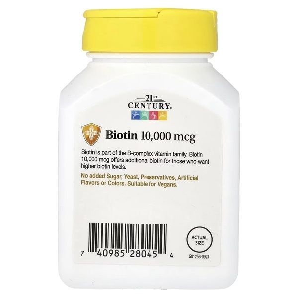 Биотин, 10000 мкг, Biotin, 21st Century, 360 таблеток,  21st Century фото