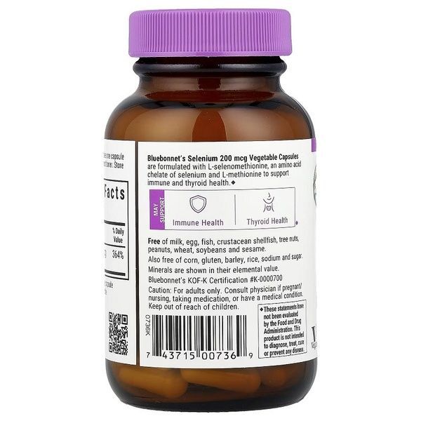 Селен 200мкг, Selenium, Bluebonnet Nutrition, 90 вегетаріанських капсул,  Bluebonnet Nutrition фото