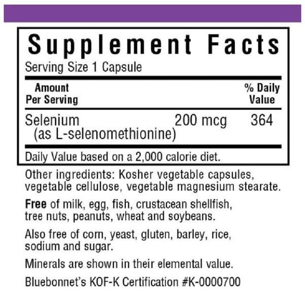 Селен 200мкг, Selenium, Bluebonnet Nutrition, 90 вегетаріанських капсул,  Bluebonnet Nutrition фото