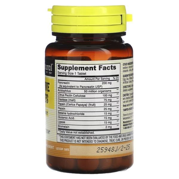 Пищеварительные ферменты, Digestive Enzymes, Mason Natural, 90 таблеток,  Mason Natural фото