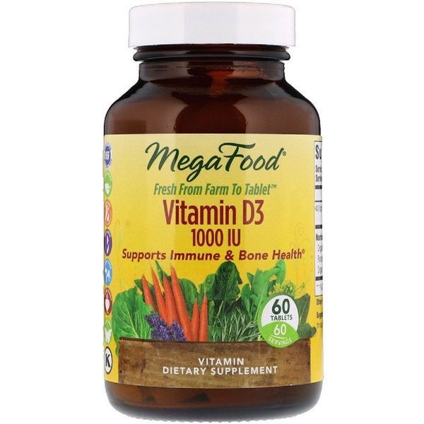 Витамин D3 1000 IU, Vitamin D3, MegaFood, 60 таблеток,  MegaFood фото