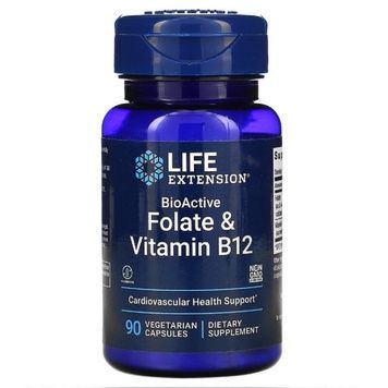 Фолат і B12, BioActive Folate & Vitamin B12, Life Extension, 90 вегетаріанських капсул,  Life Extension фото