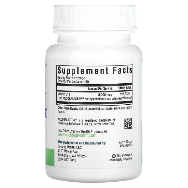 Витамин B12, 5000 мкг, Methyl B12 5000, Seeking Health, 60 жевательных таблеток,  Seeking Health фото