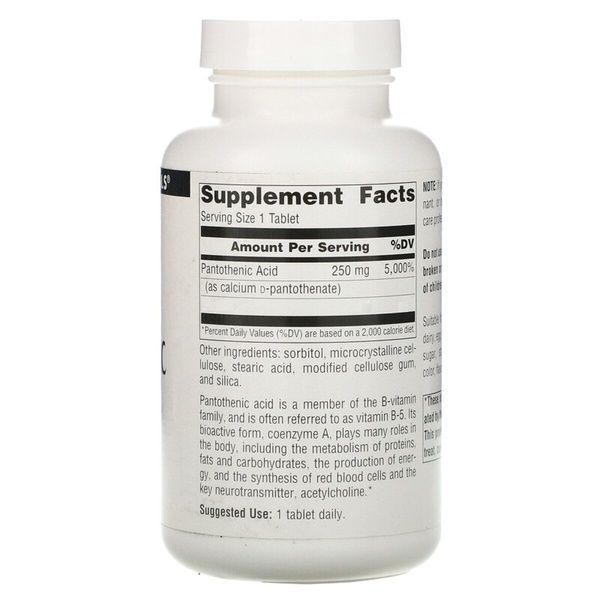 Пантотеновая кислота, Pantothenic Acid, Source Naturals, Витамин В-5, 250 мг, 250 таблеток,  Source Naturals фото