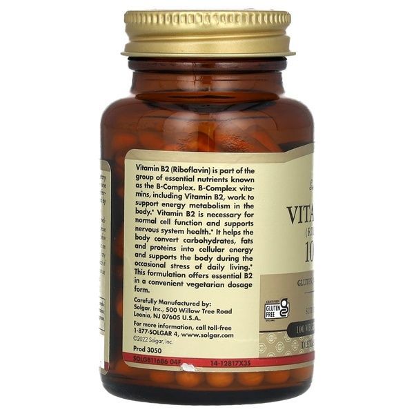 Витамин B2 (рибофлавин), Vitamin B2 (Riboflavin), 100 мг, Solgar, 100 вегетарианских капсул,  Solgar фото