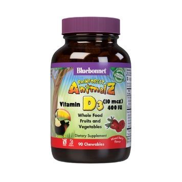 Витамин D3 400IU для Детей, Вкус Ягод, Rainforest Animalz, Bluebonnet Nutrition, 90 жевательных конфет,  Bluebonnet Nutrition фото