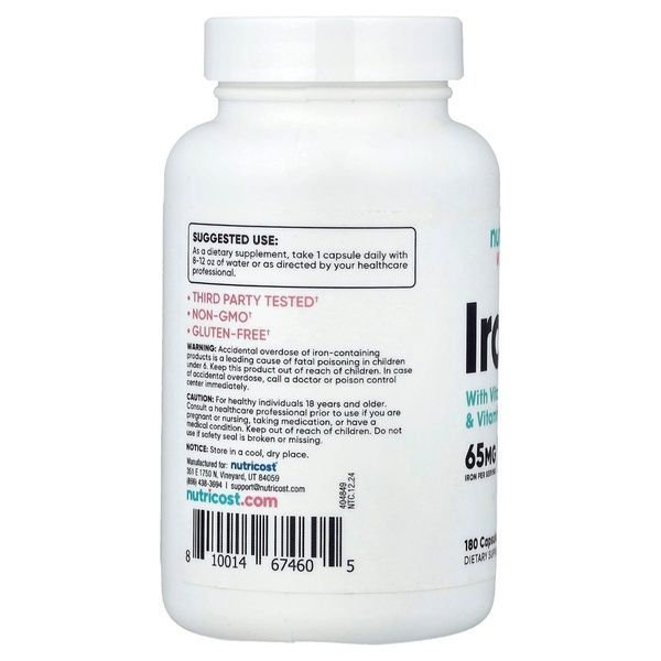 Залізо для жінок, Women, Iron With Vitamin C, Folate & Vitamin B12, Nutricost, 180 капсул,  Nutricost фото