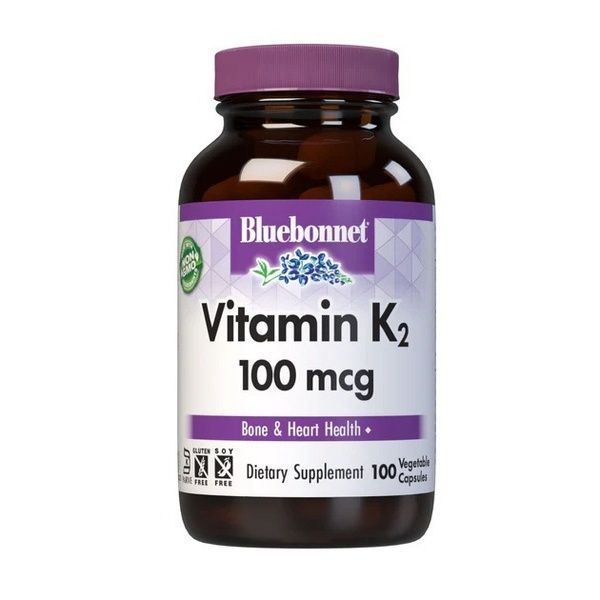 Вітамін K2 100 мкг, Vitamin K2, Bluebonnet Nutrition, 100 вегетаріанських капсул,  Bluebonnet Nutrition фото