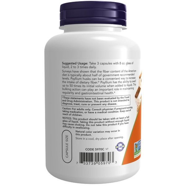 Подорожник (Псилиум), Psyllium Husks, Now Foods, 500 мг, 200 вегетарианских капсул,  Now Foods фото