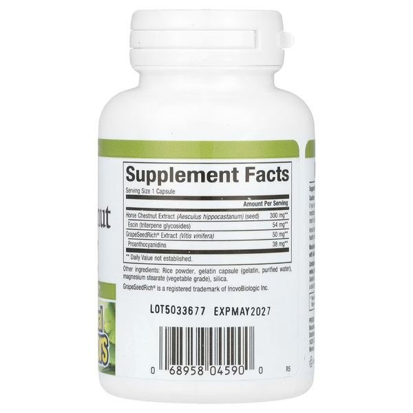 Конский каштан с виноградными косточками, 350 мг, HerbalFactors, Horse Chestnut with GrapeSeedRich, Natural Factors, 60 капсул,  Natural Factors фото