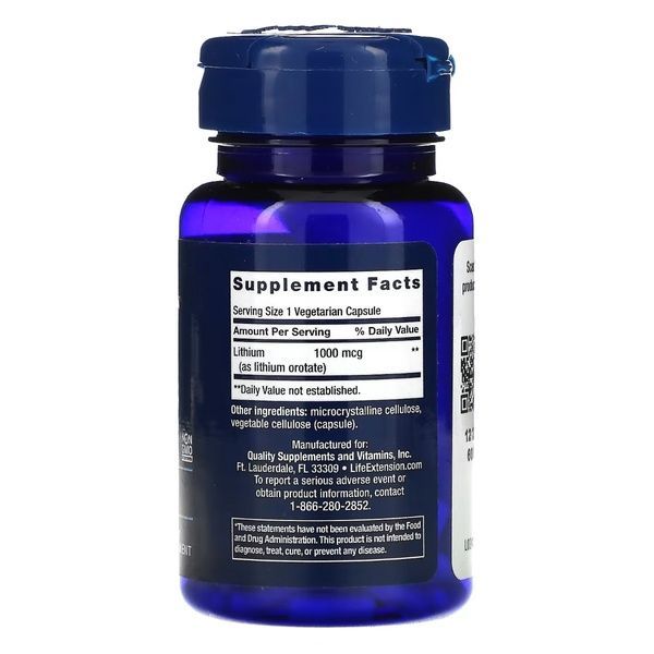Литий, 1000 мкг, Lithium, Life Extension, 100 вегетарианских капсул,  Life Extension фото