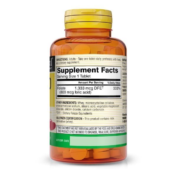 Фолієва кислота 800 мкг, Folic Acid, Mason Natural, 100 таблеток,  Mason Natural фото