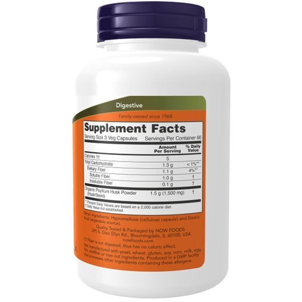 Подорожник (Псилиум), Psyllium Husks, Now Foods, 500 мг, 200 вегетарианских капсул,  Now Foods фото