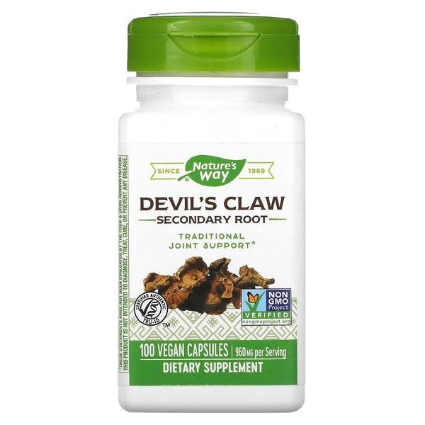 Кіготь Диявола (Гарпагофітум), 480 мг, Devil's Claw, Secondary Root, Nature's Way, 100 вегетаріанських капсул,  Nature's Way фото