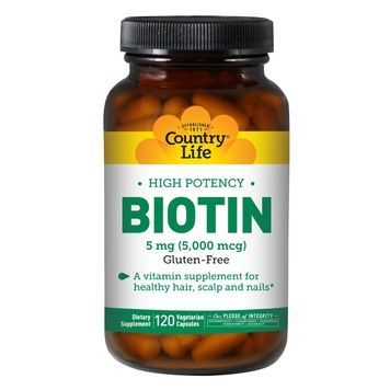 Концентрований Біотин (В7), 5 мг, High Potency Biotin, Country Life, 120 желатинових капсул,  Country Life фото