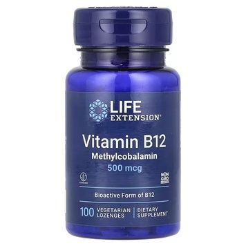 Витамин B12, Метилкобаламин, 500 мкг, вкус клубники, Vitamin B12, Methylcobalamin, Life Extension, 100 жевательнх таблеток,  Life Extension фото