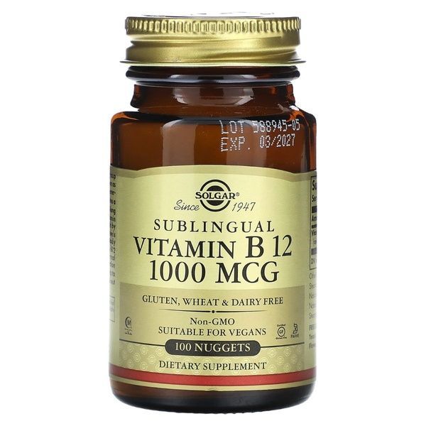 Витамин В12, Сублингвальный, 1000 мкг, Vitamin B12, Solgar, 100 наггетсов,  Solgar фото