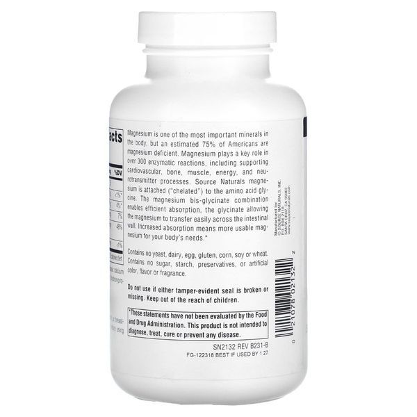 Магний Бисглицинат, Magnesium Bis-Glycinate, Source Naturals, 120 таблеток,  Source Naturals фото