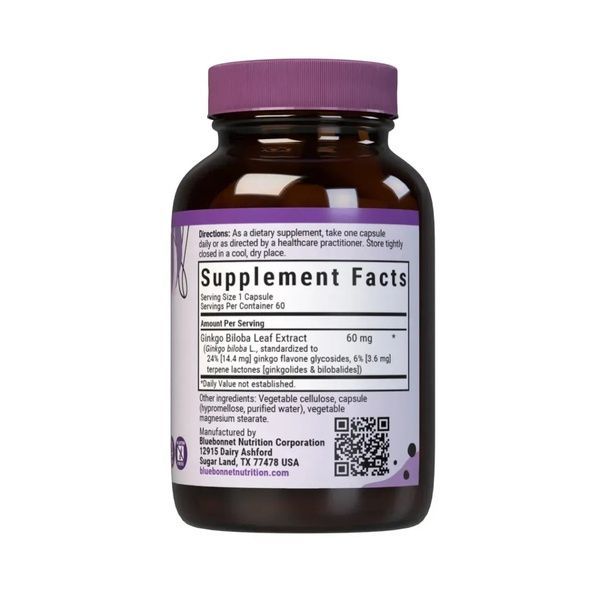 Екстракт Листя Гінкго Білоба, Ginkgo Biloba Leaf Extract Bluebonnet Nutrition, 60 вегетаріанських капсул,  Bluebonnet Nutrition фото