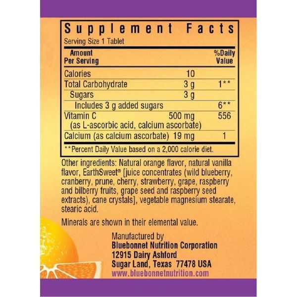 Вiтамiн С, 500мг, Смак Апельсину, Earth Sweet Chewables, Bluebonnet Nutrition, 90 жувальних таблеток,  Bluebonnet Nutrition фото
