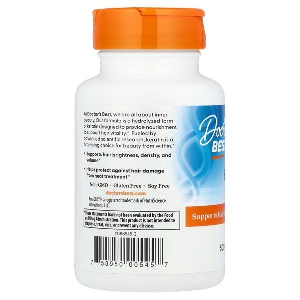 Гидролизованный кератин, 500 мг, Hydrolyzed Keratin, Doctor's Best, 60 вегетарианских капсул,  Doctor's Best фото