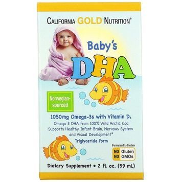 Детский DHA, Омега-3 с Витамином D3, Baby's DHA, Omega-3s with Vitamin D3, California Gold Nutrition, 59 мл (2 жидких унции),  California Gold Nutrition фото