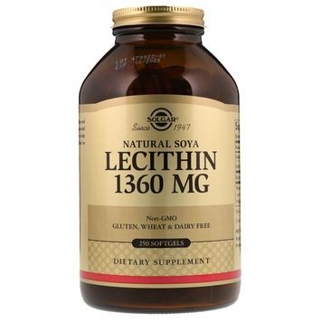 Лецитин Невибілений 1360 мг, Natural Soya Lecithin, Solgar, 250 желатинових капсул,  Solgar фото