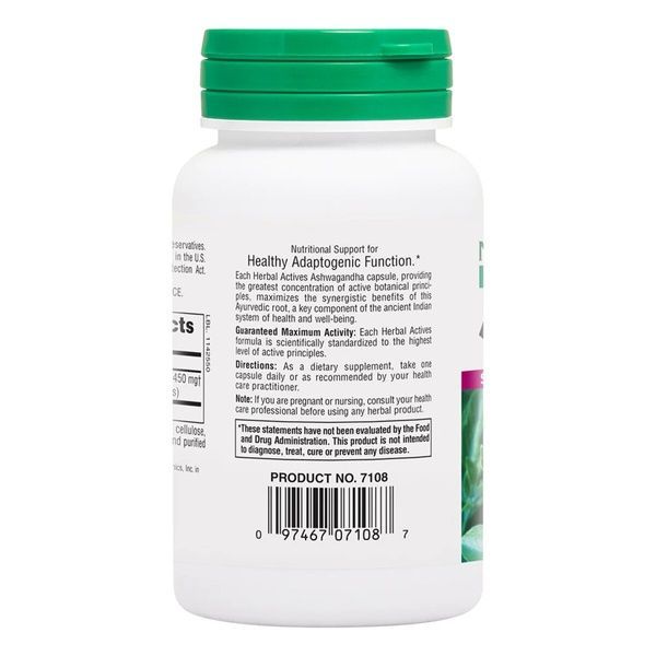 Ашваганда, 450 мг, Ashwagandha, Herbal Actives, Natures Plus, 60 Вегетарианских Капсул,  Natures Plus фото