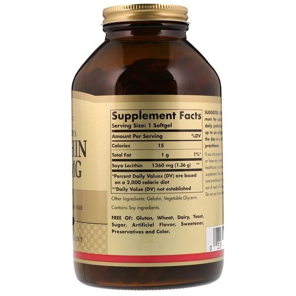 Лецитин Невибілений 1360 мг, Natural Soya Lecithin, Solgar, 250 желатинових капсул,  Solgar фото