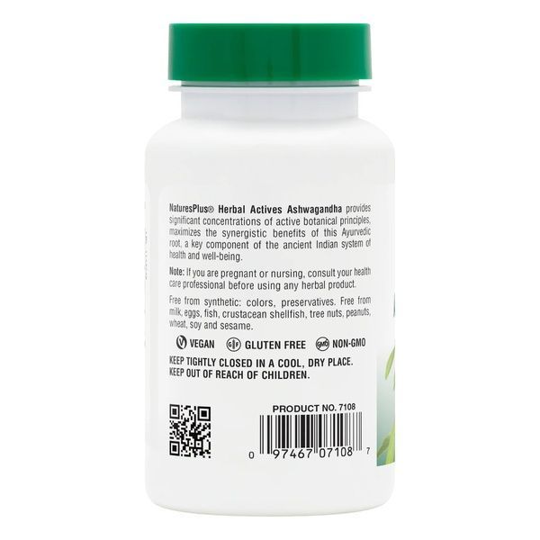 Ашваганда, 450 мг, Ashwagandha, Herbal Actives, Natures Plus, 60 Вегетарианских Капсул,  Natures Plus фото