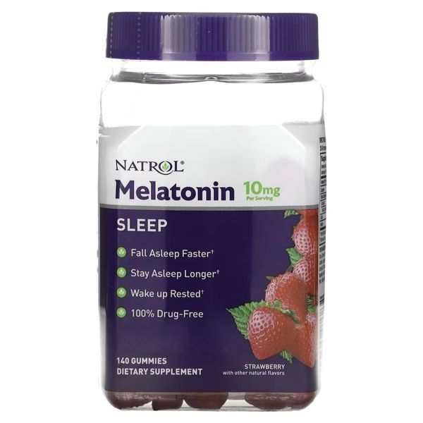 Мелатонін, 10 мг, смак полуниці, Melatonin, Natrol, 140 жувальних цукерок,  Natrol фото