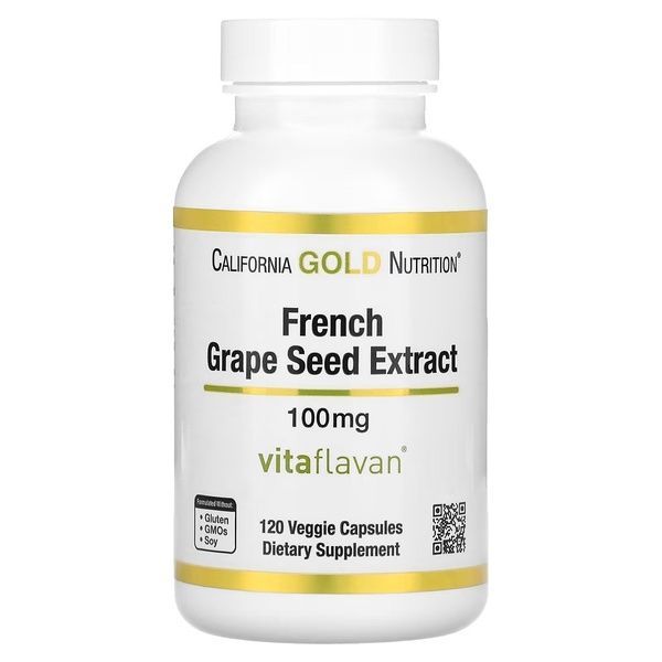 Екстракт кісточок французького винограду, вітафлаван, 100 мг, French Grape Seed Extract, Vitaflavan, California Gold Nutrition, 120 вегетаріанських капсул,  California Gold Nutrition фото
