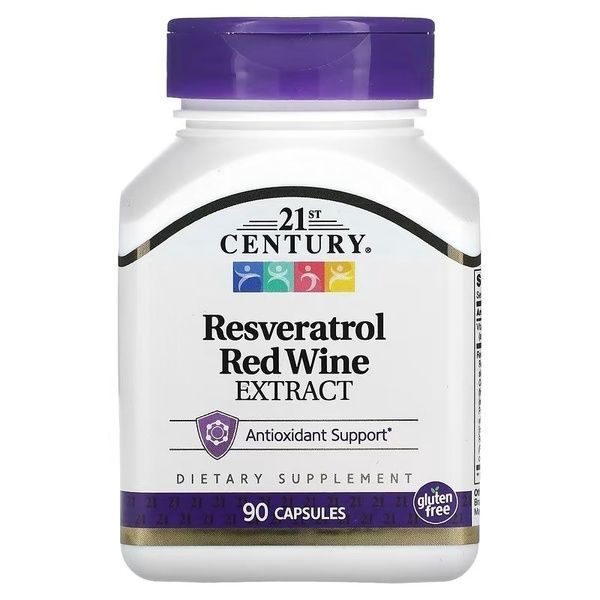 Ресвератрол с экстрактом красного вина, 200 мг, Resveratrol Red Wine Extract, 21st Century, 90 капсул,  21st Century фото