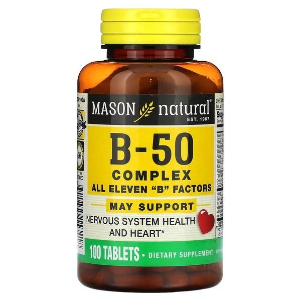 Комплекс B-50, B-50 Complex, Mason Natural, 100 таблеток,  Mason Natural фото