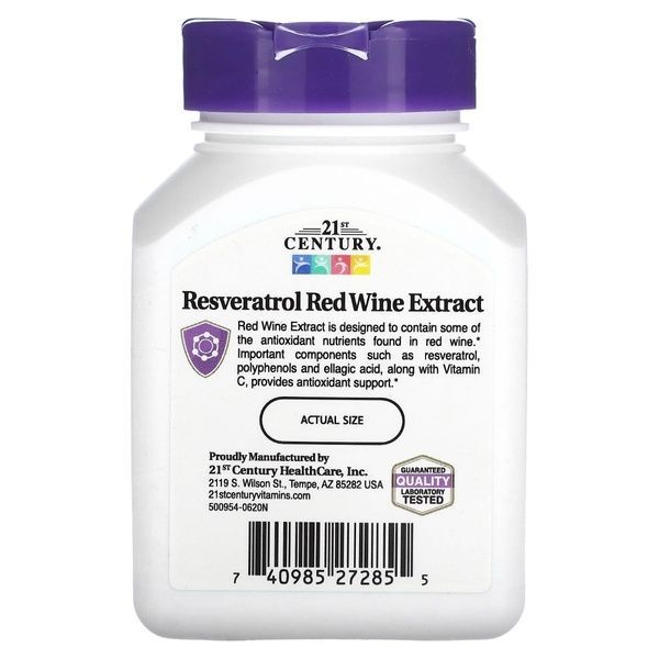 Ресвератрол с экстрактом красного вина, 200 мг, Resveratrol Red Wine Extract, 21st Century, 90 капсул,  21st Century фото