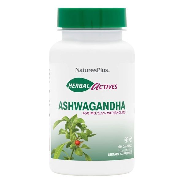 Ашваганда, 450 мг, Ashwagandha, Herbal Actives, Natures Plus, 60 Вегетарианских Капсул,  Natures Plus фото