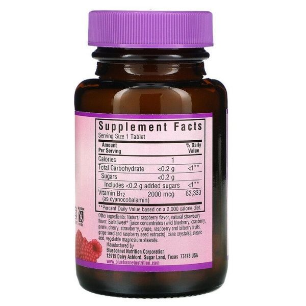 Витамин В12 2000мкг, Вкус Малины, Earth Sweet Chewables, Bluebonnet Nutrition, 90 жевательных таблеток,  Bluebonnet Nutrition фото