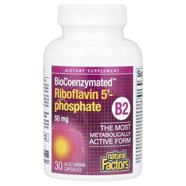 Рибофлавин 5'-фосфат, витамин B2, 50 мг, BioCoenzymated, B2, Riboflavin 5'-Phosphate, Natural Factors, 30 вегетарианских капсул,  Natural Factors фото