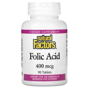 Фолиевая кислота, 400 мкг, Folic Acid, Natural Factors, 90 таблеток,  Natural Factors фото