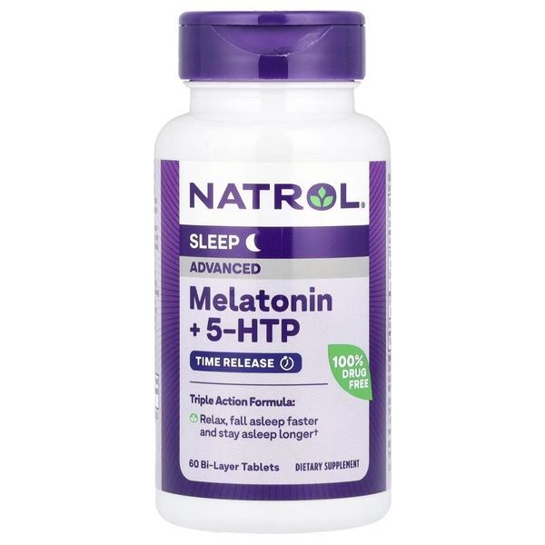Мелатонін з 5-HTP, покращений сон, Melatonin + 5-HTP, Natrol, 60 таблеток,  Natrol фото