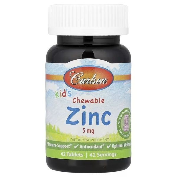 Цинк для детей, 5 мг, вкус ягод, Kid's Chewable Zinc, Carlson, 42 жевательные таблетки,  Carlson фото