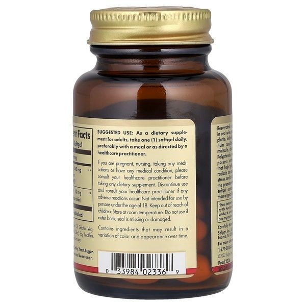 Ресвератрол с Экстрактом Красного Вина, 250 мг, Resveratrol with red Wine Extract, Solgar, 30 гелевых капсул,  Solgar фото