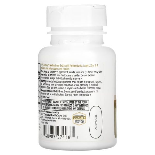 Комплекс для здоров'я очей із лютеїном, цинком та вітаміном B, Healthy Eyes, Extra With Lutein, Zinc & Vitamin B, 21st Century, 36 таблеток,  21st Century фото
