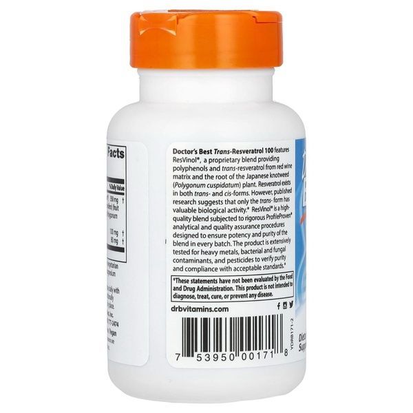 Ресвератрол, Trans-Resveratrol, Doctor's Best, 100 мг, 60 гелевых капсул,  Doctor's Best фото