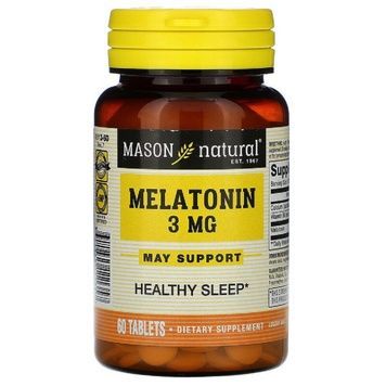 Мелатонін 3 мг, Melatonin, Mason Natural, 60 таблеток,  Mason Natural фото