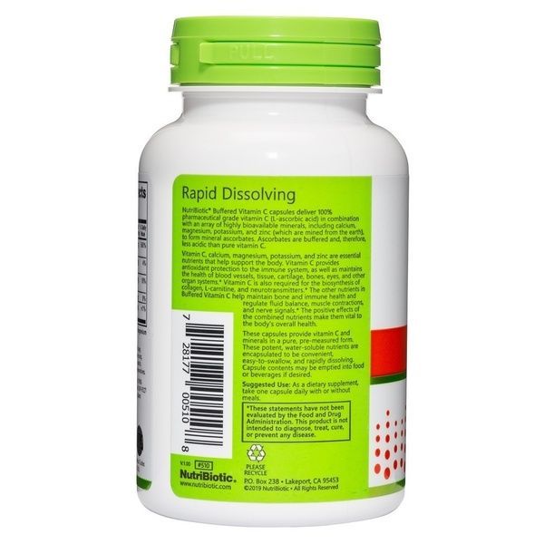 Вітамін C буферизований, 500 мг, Buffered Vitamin C, NutriBiotic, 100 капсул,  NutriBiotic фото