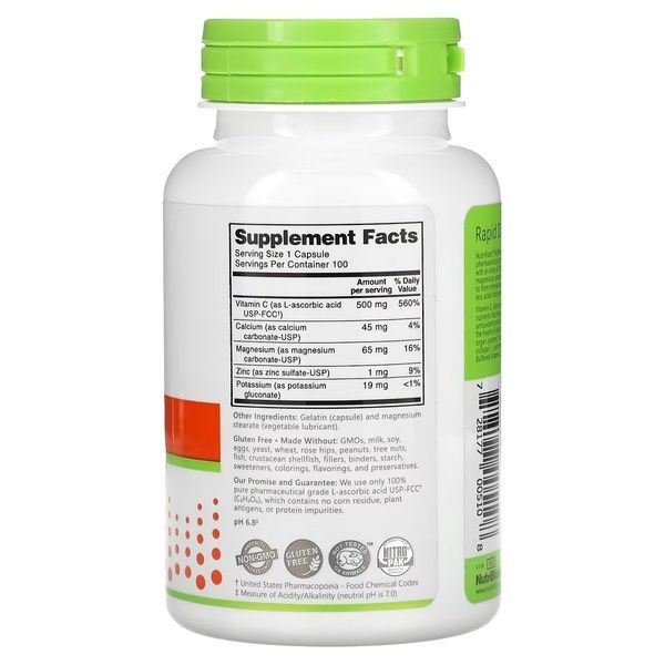 Вітамін C буферизований, 500 мг, Buffered Vitamin C, NutriBiotic, 100 капсул,  NutriBiotic фото