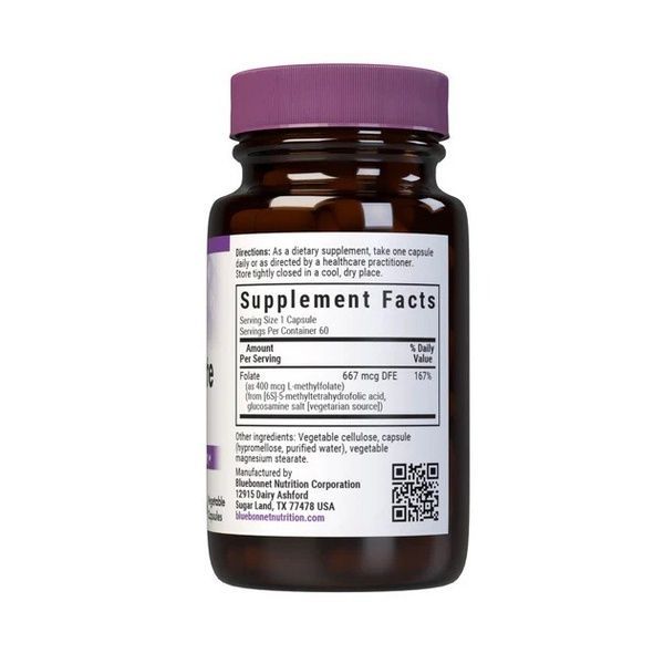 Метилфолат (B9) 400мкг, Cellular Active, Methylfolate, Bluebonnet Nutrition, 60 вегетарианских капсул,  Bluebonnet Nutrition фото