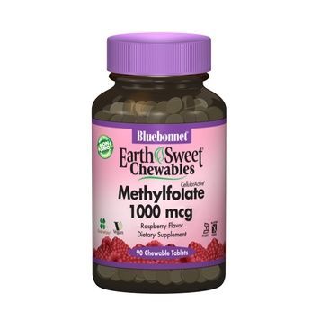 Метилфолат (B9) 1000мкг, Смак Малини, Earth Sweet Chewables, Bluebonnet Nutrition, 90 жувальних таблеток,  Bluebonnet Nutrition фото