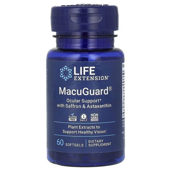 Поддержка зрения с шафраном и астаксантином, MacuGuard, Ocular Support with Saffron & Astaxanthin, Life Extension, 60 гелевых капсул,  Life Extension фото